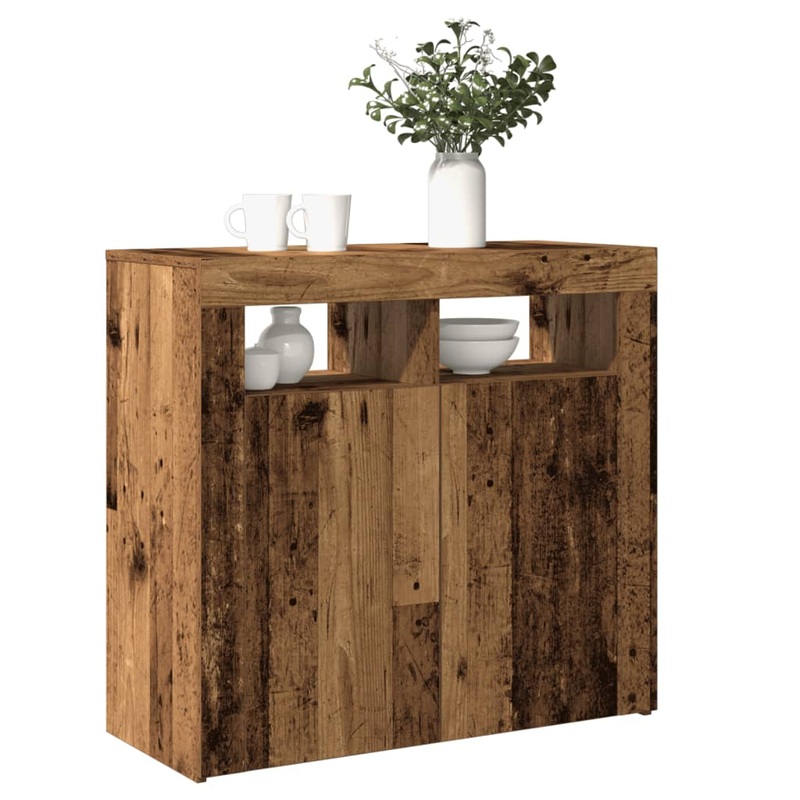 Buffet et lumires LED vieux bois 80x35x75 cm bois d'ingnierie