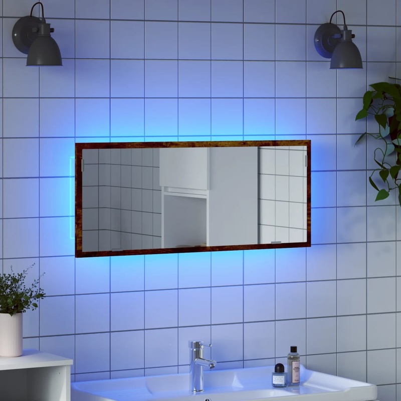 Miroir de salle de bain  LED chne fum bois d'ingnierie
