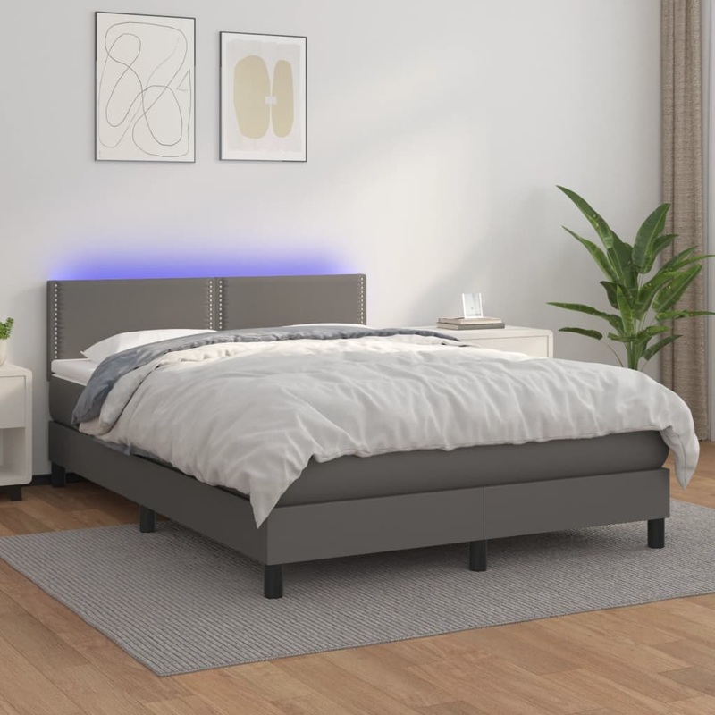Sommier  lattes de lit avec matelas et LED Gris 140x200 cm