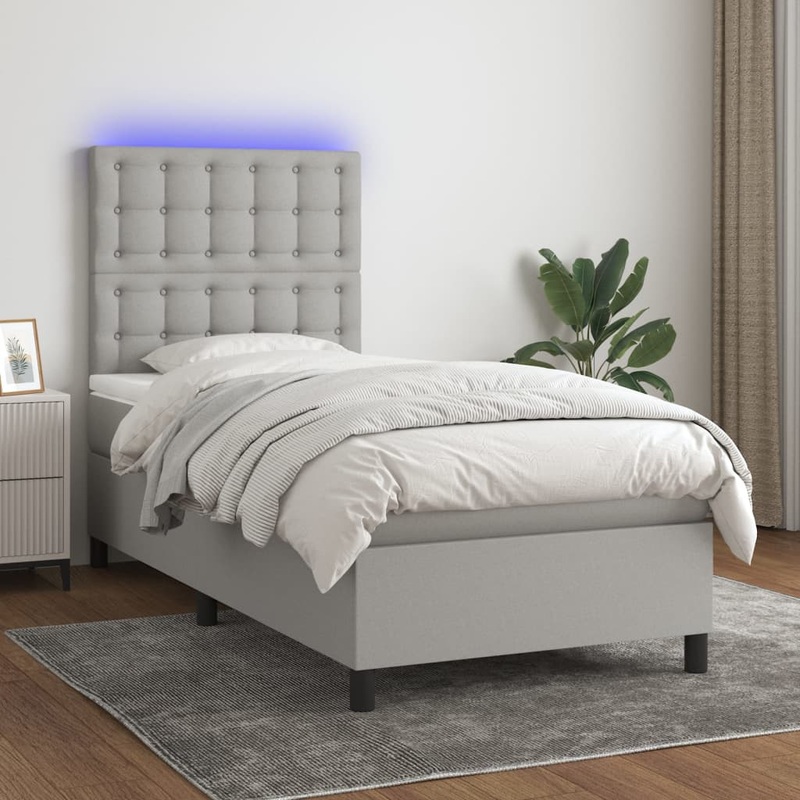 Sommier  lattes de lit avec matelas et LED Gris clair 90x190cm