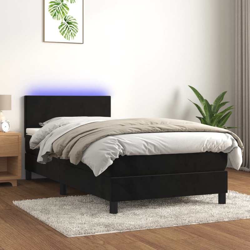 Sommier  lattes de lit avec matelas LED Noir 80x200cm Velours
