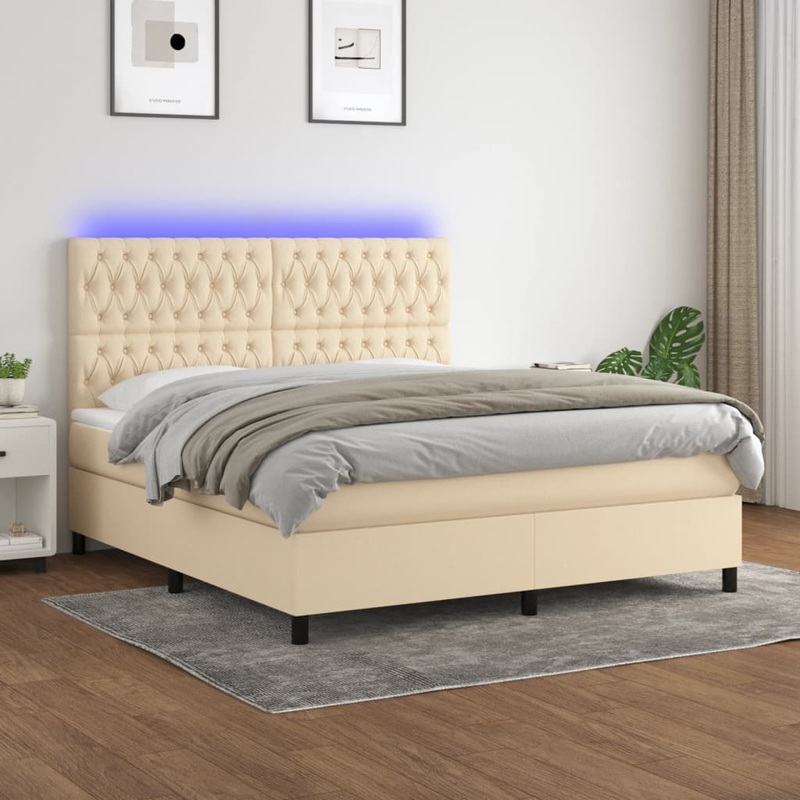 Sommier  lattes de lit et matelas et LED Crme 160x200cm Tissu