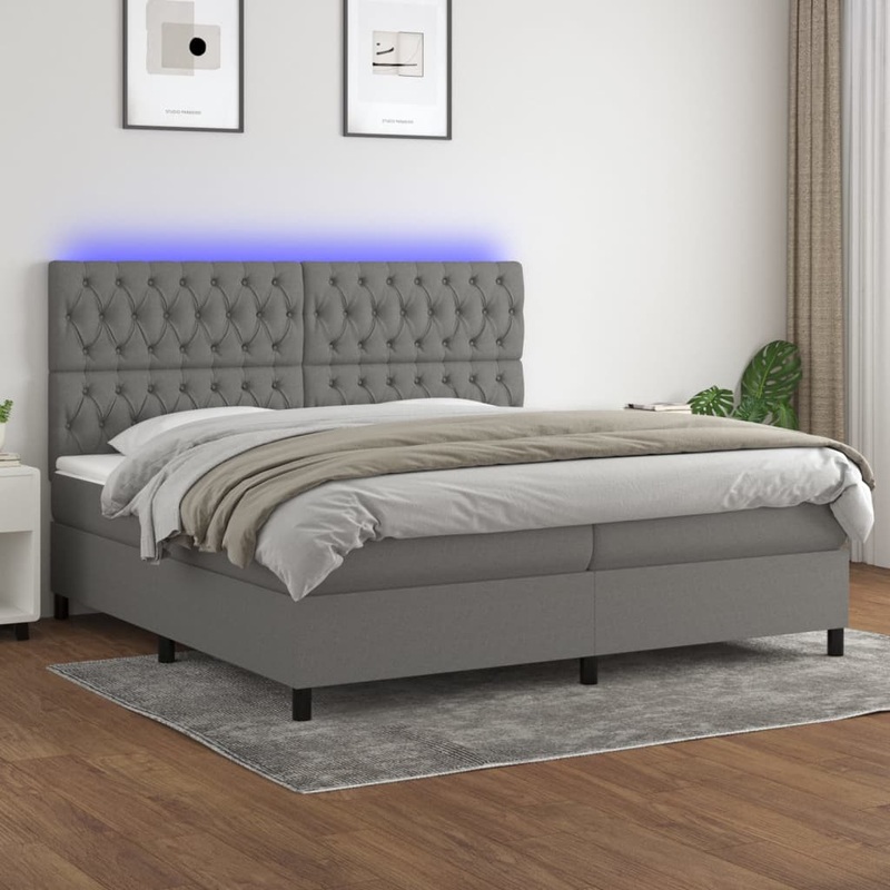 Sommier  lattes de lit et matelas et LED Gris fonc 200x200 cm