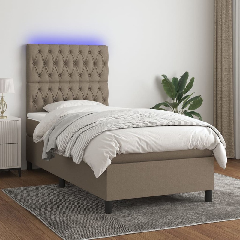Sommier  lattes de lit et matelas et LED Taupe 90x190 cm Tissu