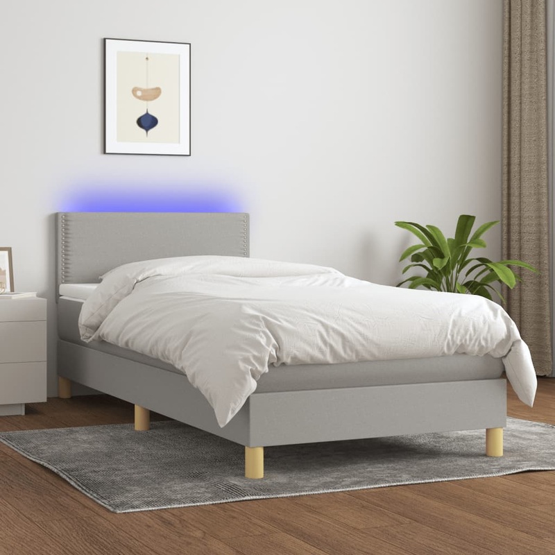 Sommier  lattes de lit matelas LED Gris clair 100x200 cm Tissu