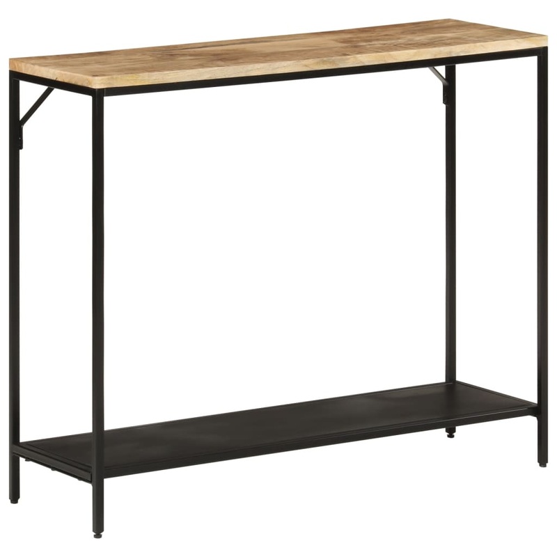Table console 90x30x75 cm bois de manguier massif brut et fer