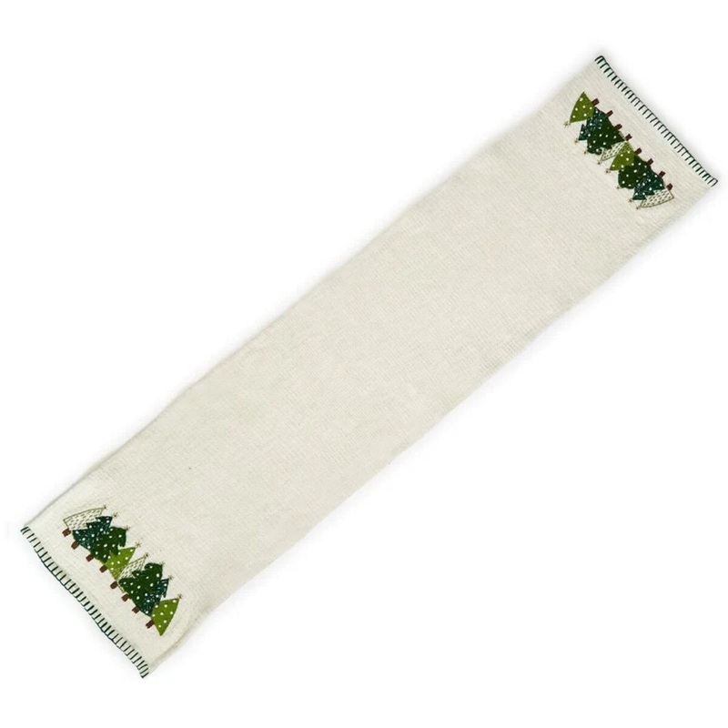 Enchanted Forest Runner with Embroidered Trees And Stitch Border