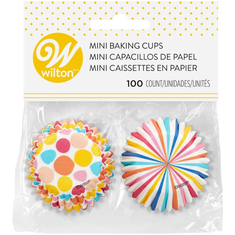 Rainbow Stripe & Dots Mini Baking Cups - 100 Count