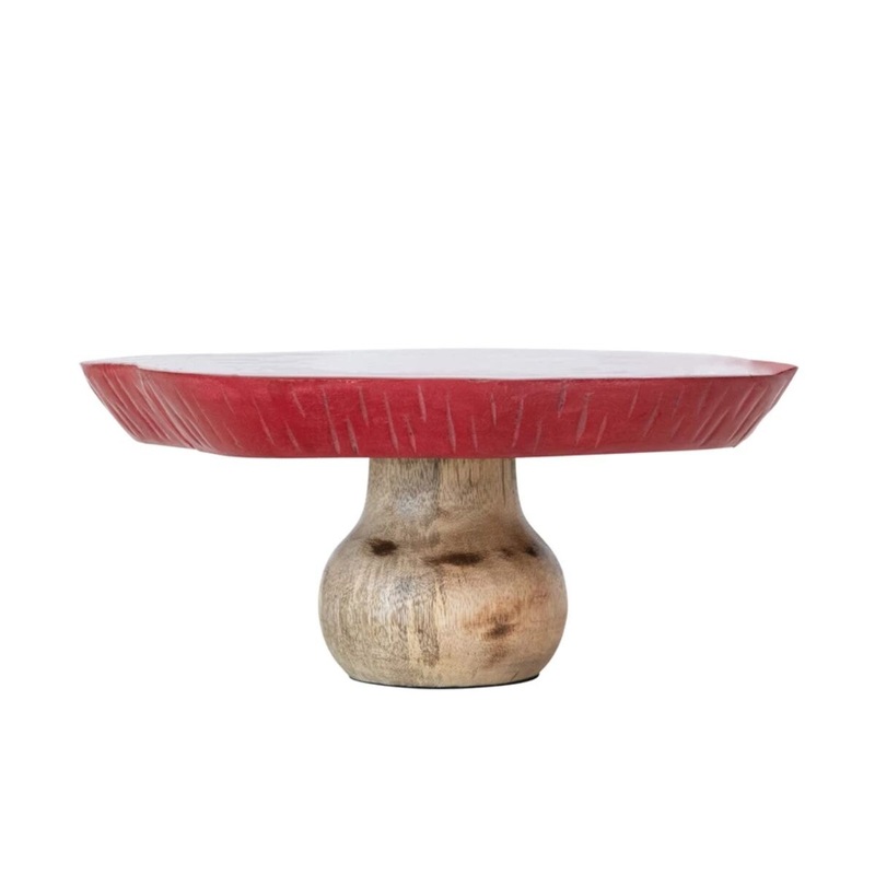 Enameled Mango Wood Mushroom Shaped Pedestal