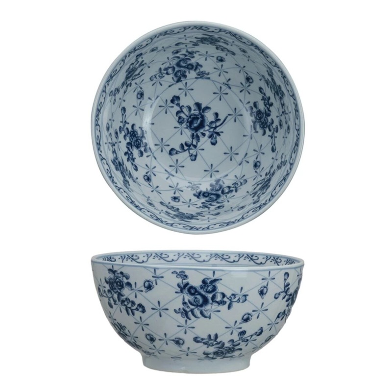 Porcelain Bowl w/Botanicals Crackle Glaze