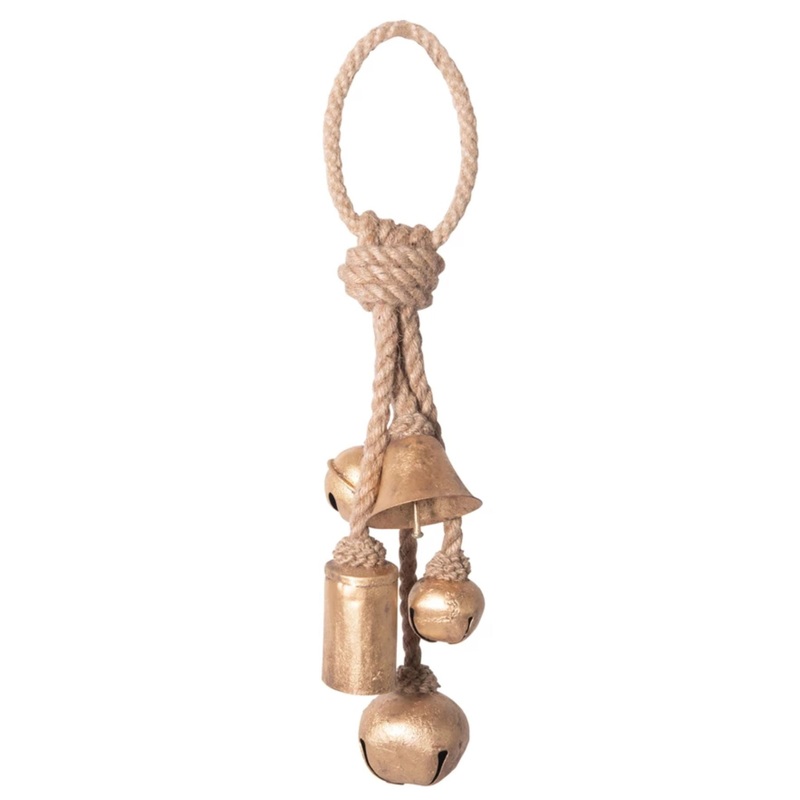 13"H Metal Bells on Jute Hanger, Gold