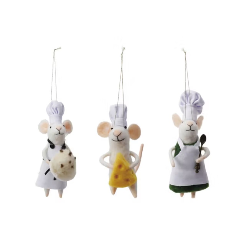 Handmade Wool Felt Chef Mouse Ornament