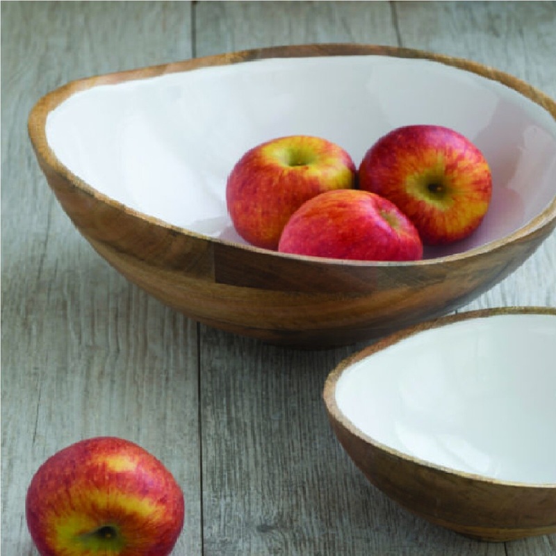 Mango Wood & White Enamel Bowl - Large