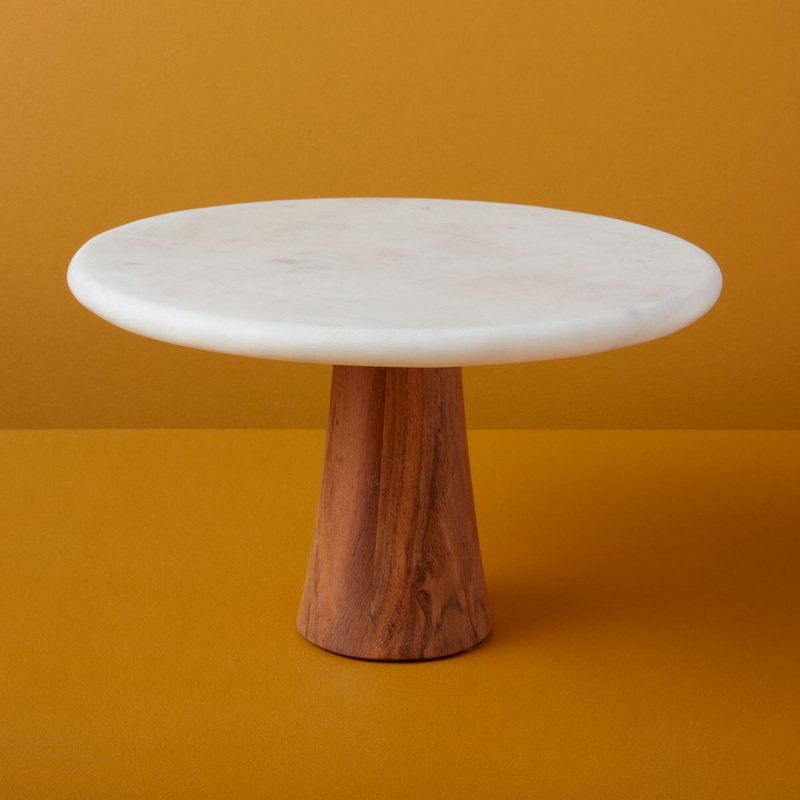 White Marble & Wood Cake Stand - Large
