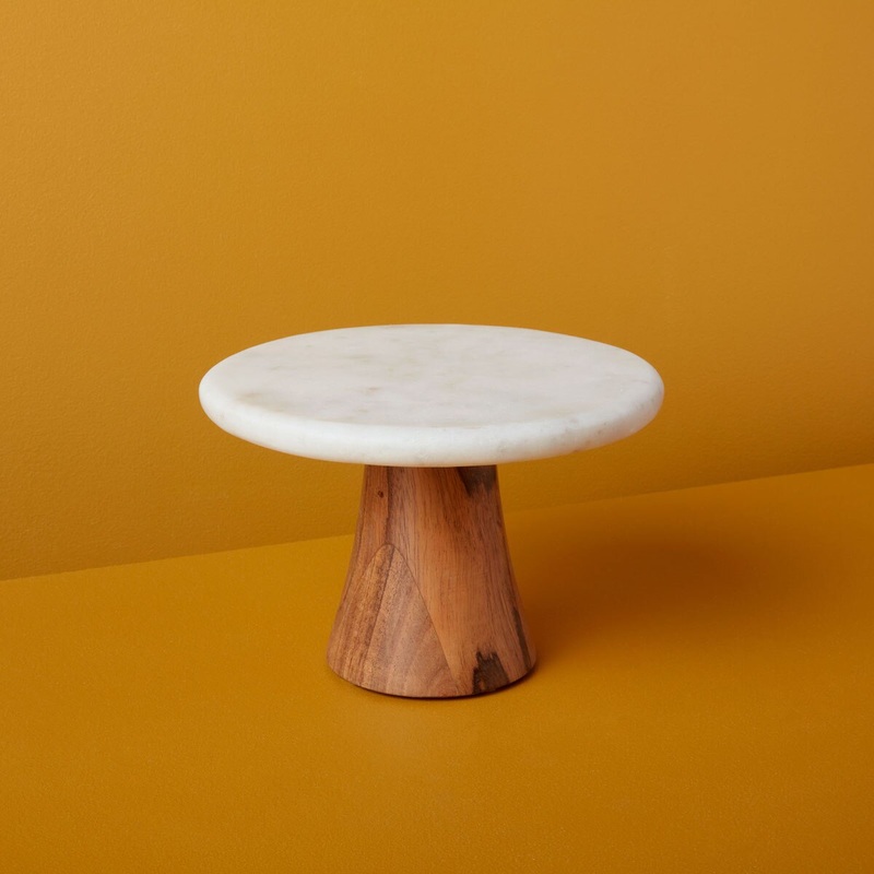 White Marble & Wood Cake Stand - Small