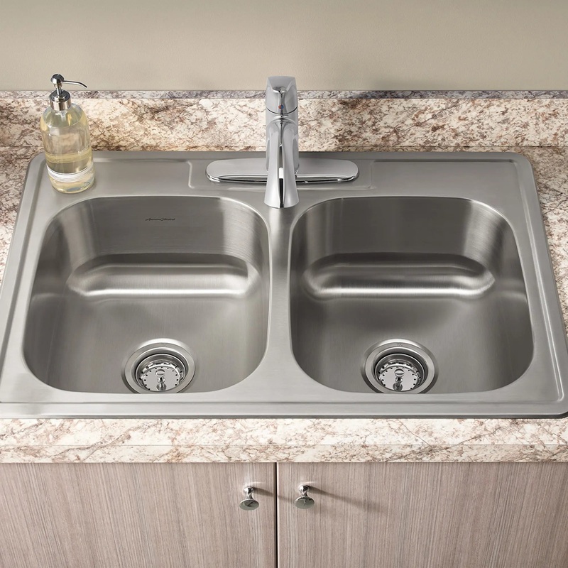 Colony 33 x 22-Inch Stainless Steel 3-Hole Top Mount Double-Bowl ADA Kitchen Sink With Colony PRO Single Control Faucet System