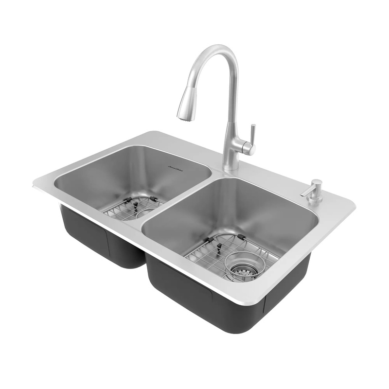 Fairbury 2S Pull-Down Faucet and 33-Inch Stainless Steel Double-Bowl Kitchen Sink Kit