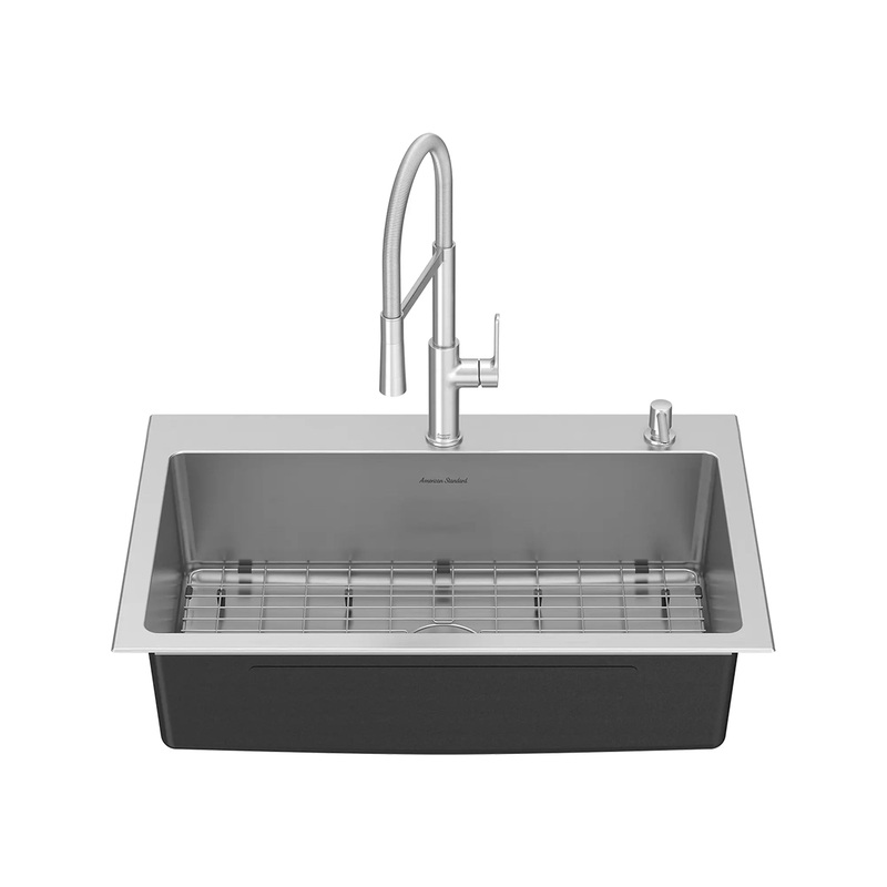 Porcini 33 x 22-Inch Stainless Steel 2-Hole Dual Mount Single-Bowl Kitchen Sink with Semi-Pro Faucet and Soap Dispenser