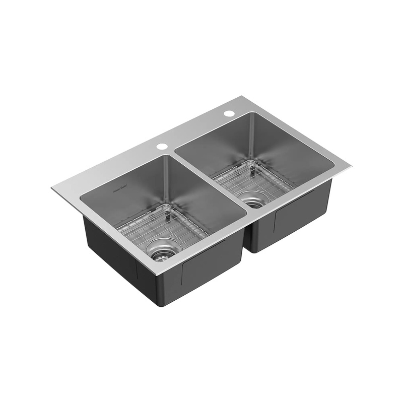 Raviv Pull-Down Faucet and 33-Inch Stainless Steel Double-Bowl Kitchen Sink Kit