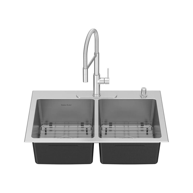 Tamarind 33 x 22-Inch Stainless Steel 2-Hole Dual Mount Double-Bowl Kitchen Sink with Semi-Pro Faucet and Soap Dispenser