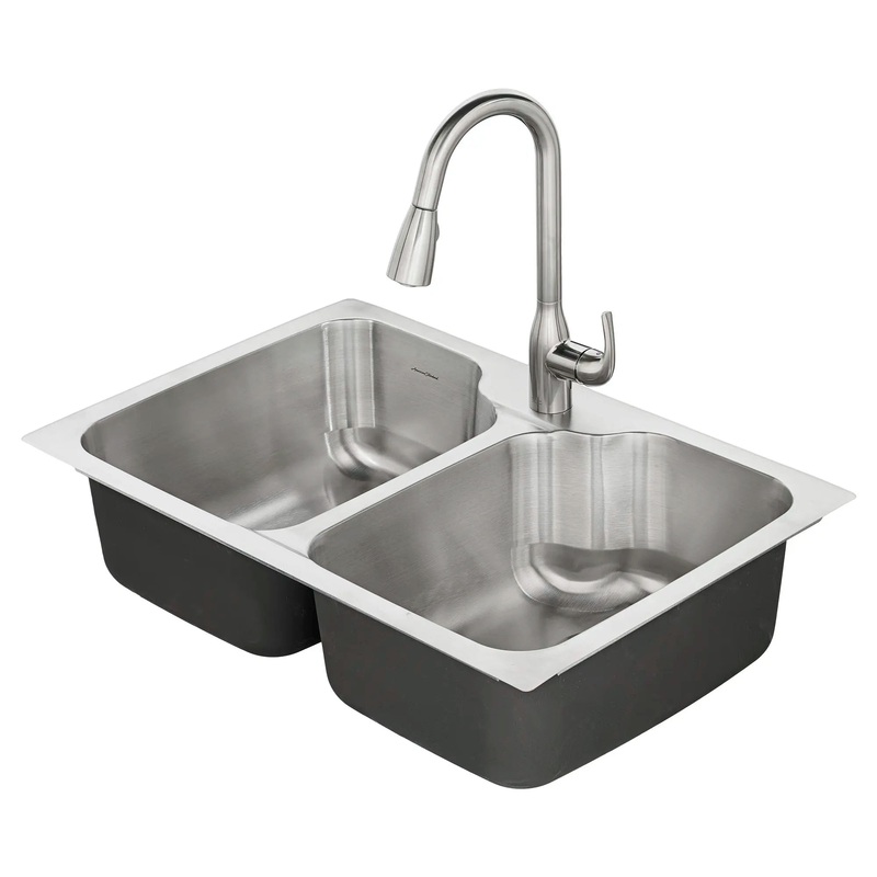 Tulsa 33 x 22-Inch Stainless Steel Drop-In Or Undermount Double-Bowl Residential Kitchen Sink With Dual-Spray Faucet