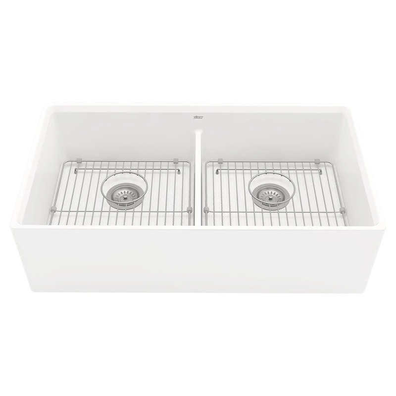 Avery 36 x 20-Inch Fine Fireclay Undermount or Flush Mount Double Bowl Apron Kitchen Sink