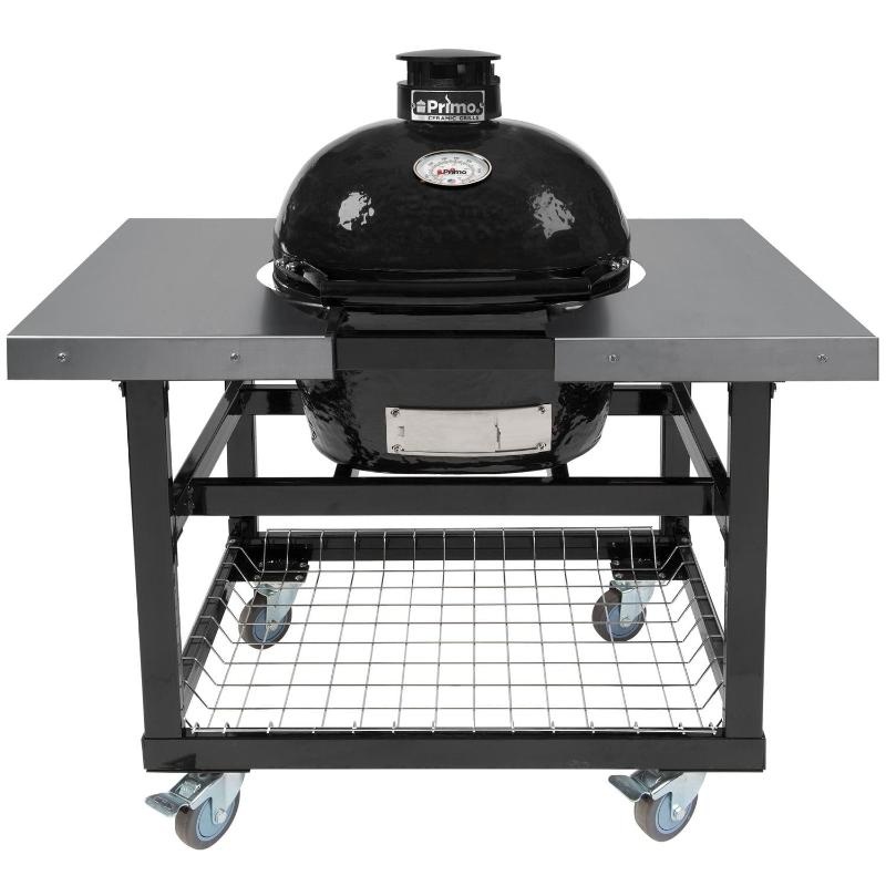 Primo Oval Junior 200 Ceramic Kamado Grill On Cart With Side Tables - PGCJRH