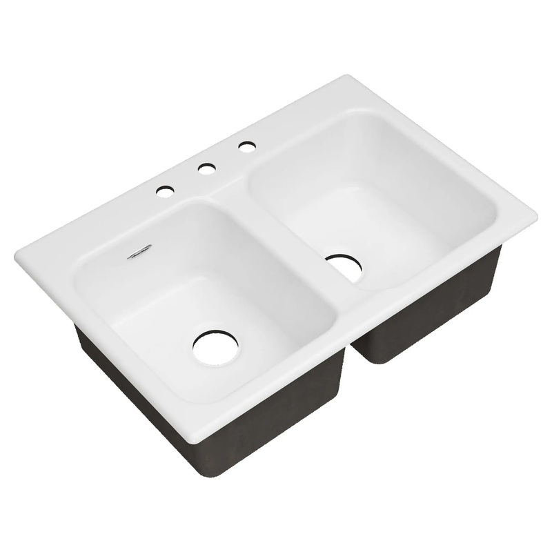 Quince 33 x 22-Inch Cast Iron 3-Hole Drop-In or Undercounter Double-Bowl Kitchen Sink