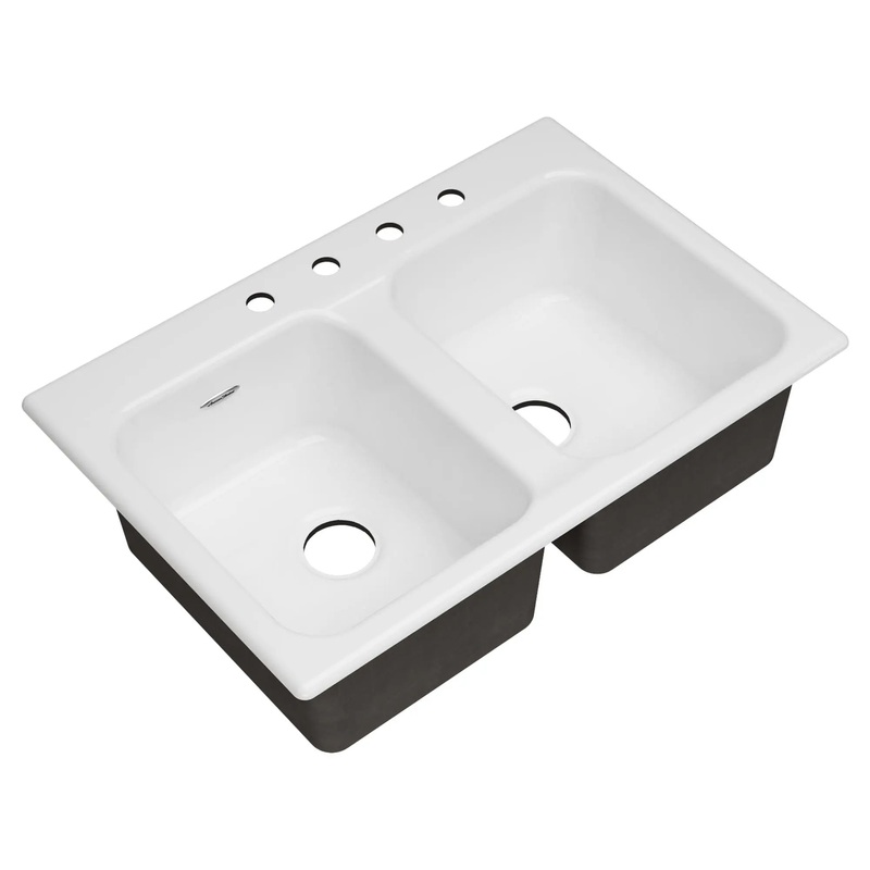 Quince 33 x 22-Inch Cast Iron 4-Hole Drop-In or Undercounter Double-Bowl Kitchen Sink