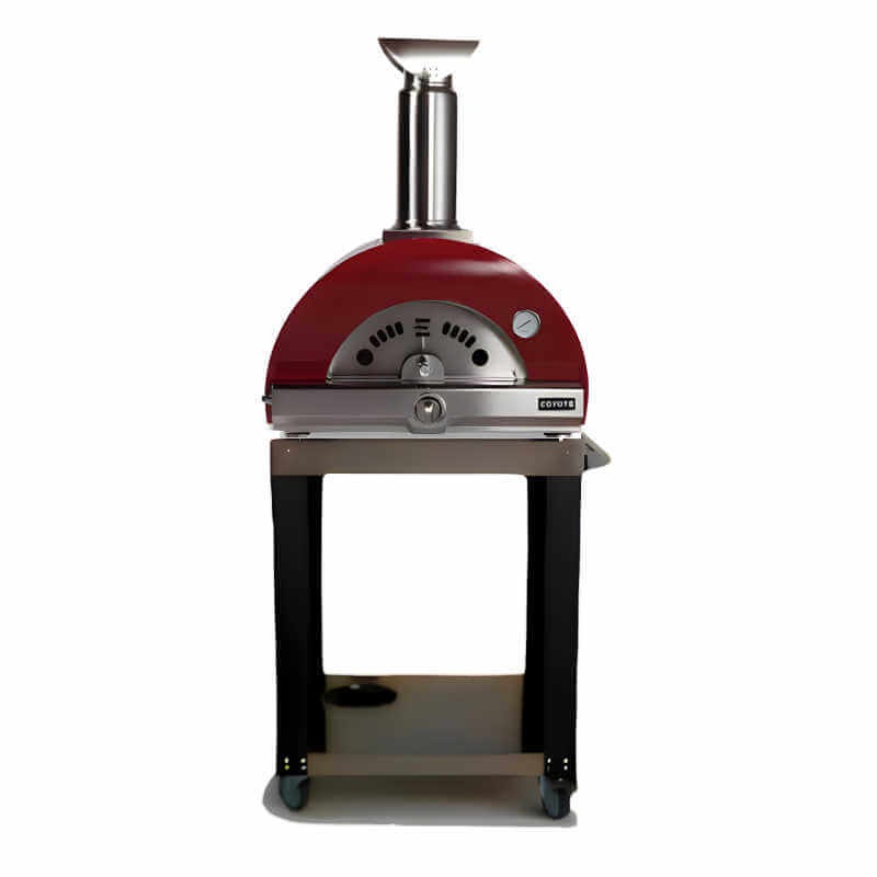 Coyote 30-Inch Hybrid Multi-Fuel Outdoor Pizza Oven with Cart - Red