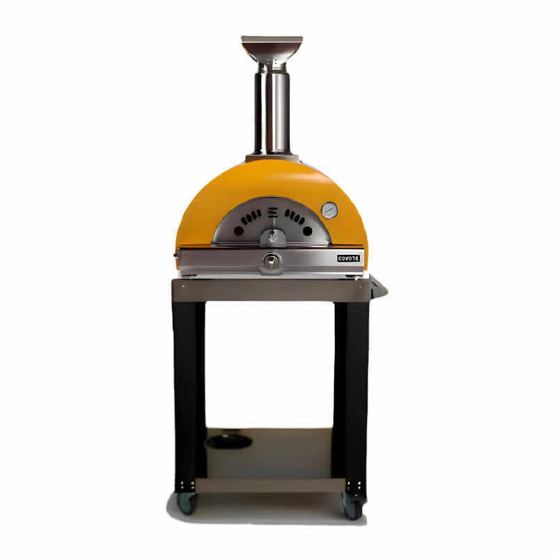 Coyote 30-Inch Hybrid Multi-Fuel Outdoor Pizza Oven with Cart - Yellow