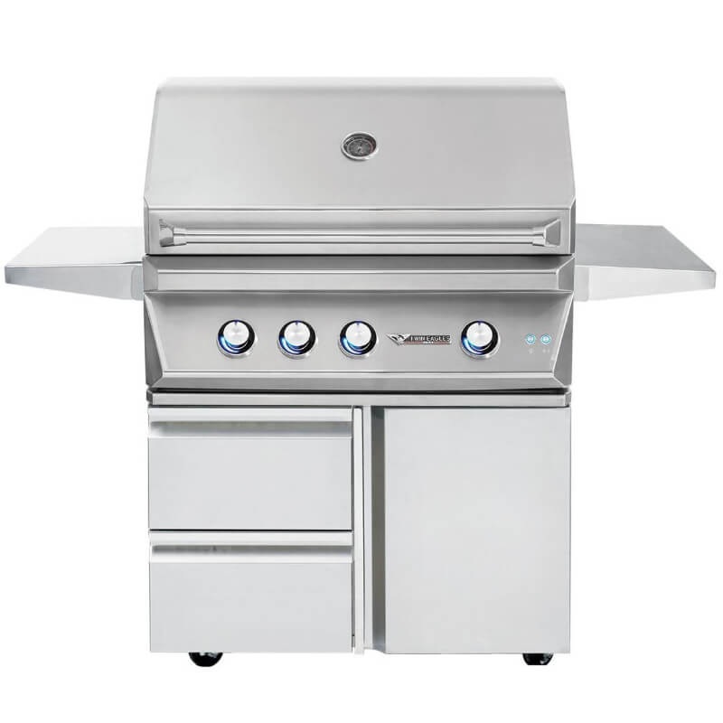 Twin Eagles 36-Inch 3-Burner Gas Grill with Sear Zone & Infrared Rotisserie Burner On Deluxe Cart