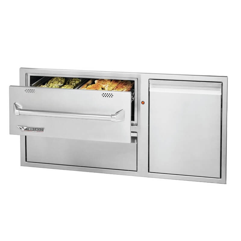 Twin Eagles 42-Inch Built-In 120V Electric Outdoor Warming Drawer with Utility Drawer & Roll-Out Trash/Propane Tank Bin
