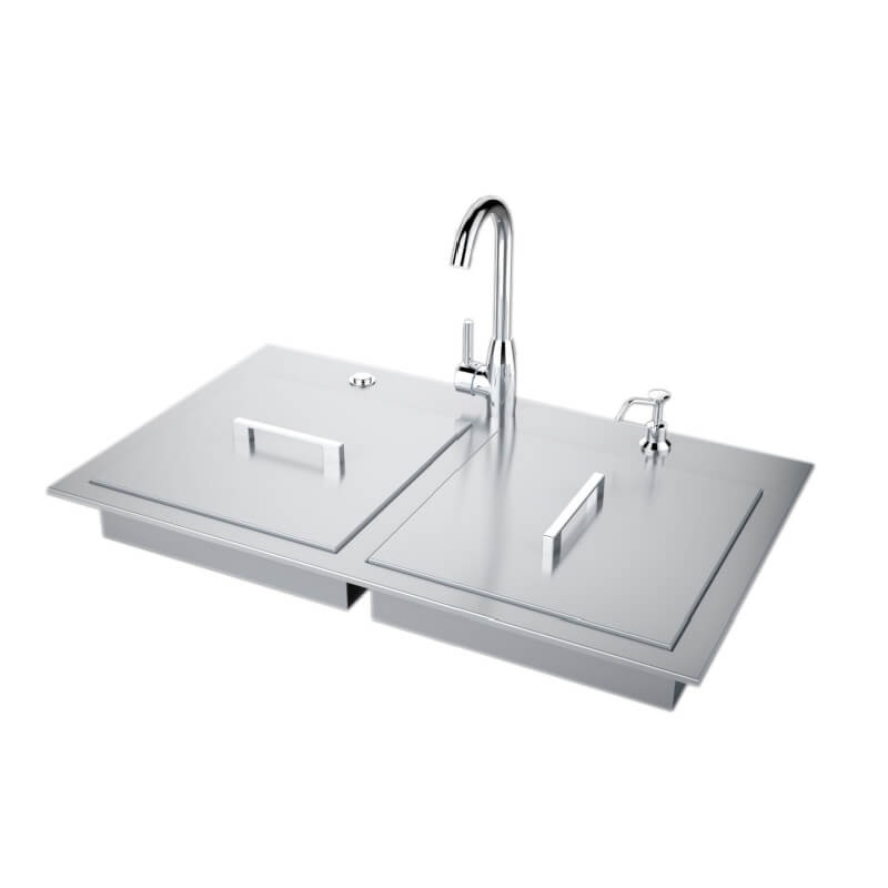 Sunstone 37-Inch ADA Compliant Double Sink W/ Covers & Hot/Cold Faucet - ADASK37