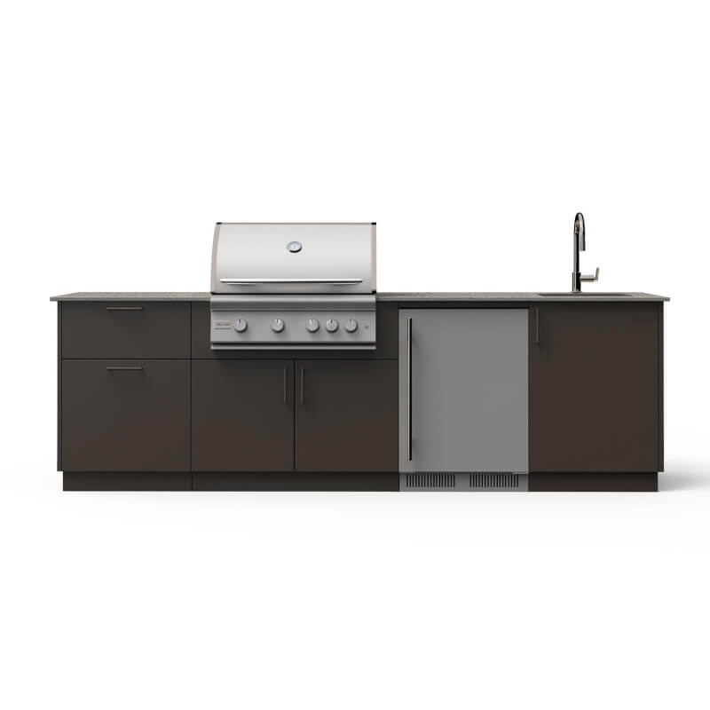 Blaze Golden Hour 10-Ft Outdoor Kitchen Island w/ 32-Inch Premium LTE+ Grill, Fridge, Sink in Architectural Bronze w/ Keon Countertop