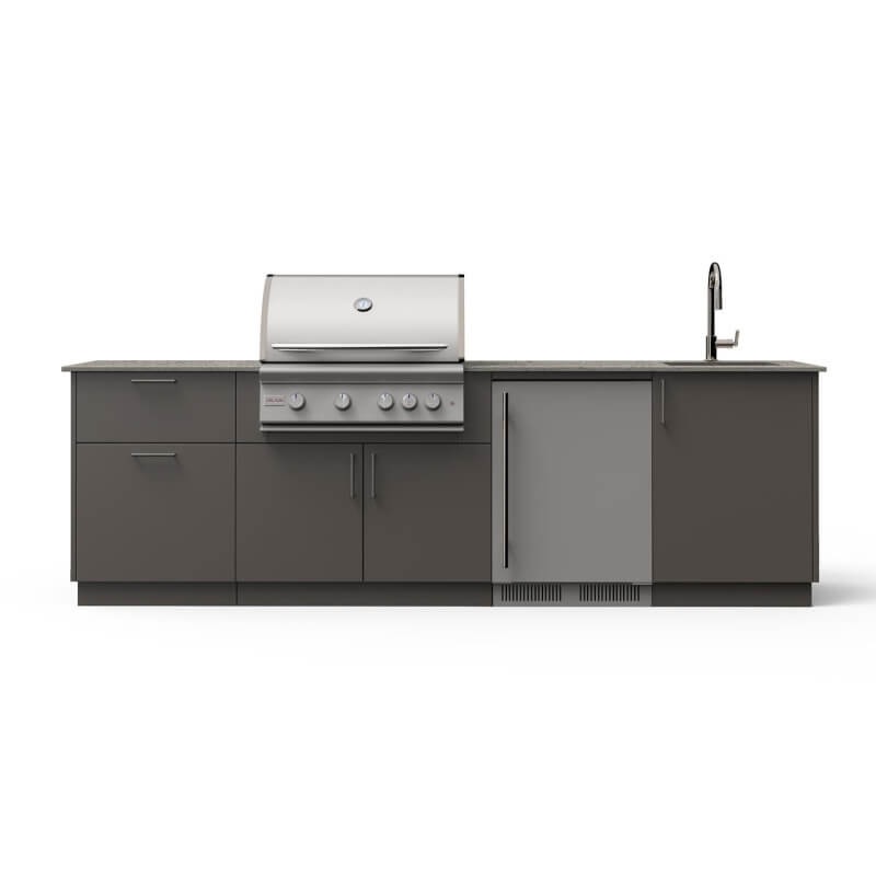 Blaze Golden Hour 10-Ft Outdoor Kitchen Island w/ 32-Inch Premium LTE+ Grill, Fridge, Sink in Gunmetal w/ Keon Countertop