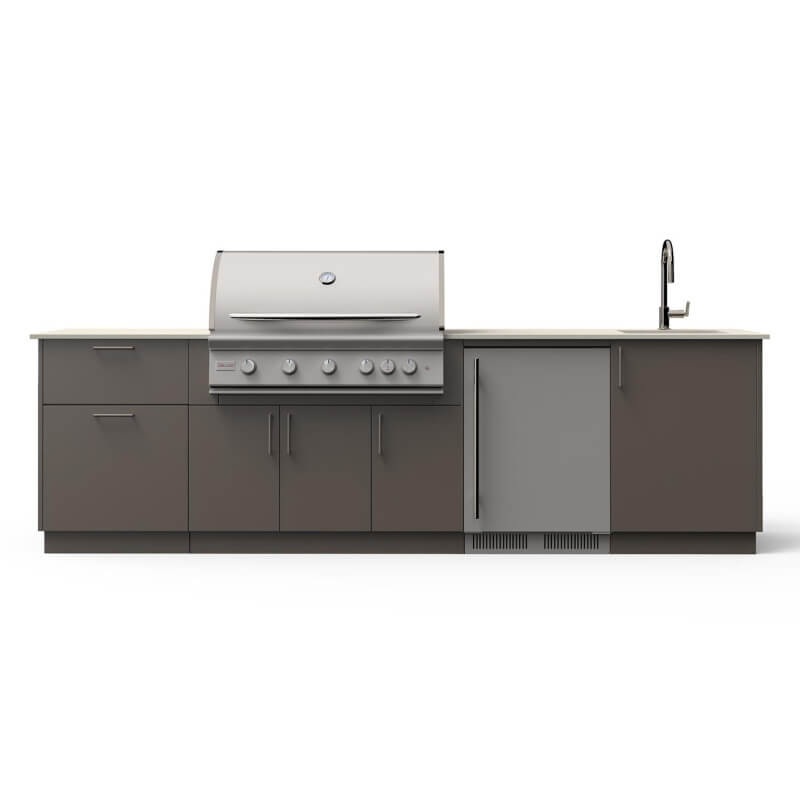 Blaze Golden Hour 10-Ft Outdoor Kitchen Island w/ 40-Inch Premium LTE+ Grill, Fridge, Sink in Gunmetal w/ Aeris Countertop