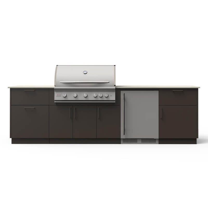 Blaze Morning Glow 10-Ft Outdoor Kitchen Island w/ 40-Inch Premium LTE+ Grill, Fridge in Architectural Bronze w/ Aeris Countertop