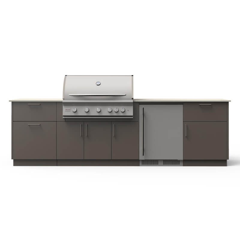 Blaze Morning Glow 10-Ft Outdoor Kitchen Island w/ 40-Inch Premium LTE+ Grill, Fridge in Gunmetal w/ Aeris Countertop
