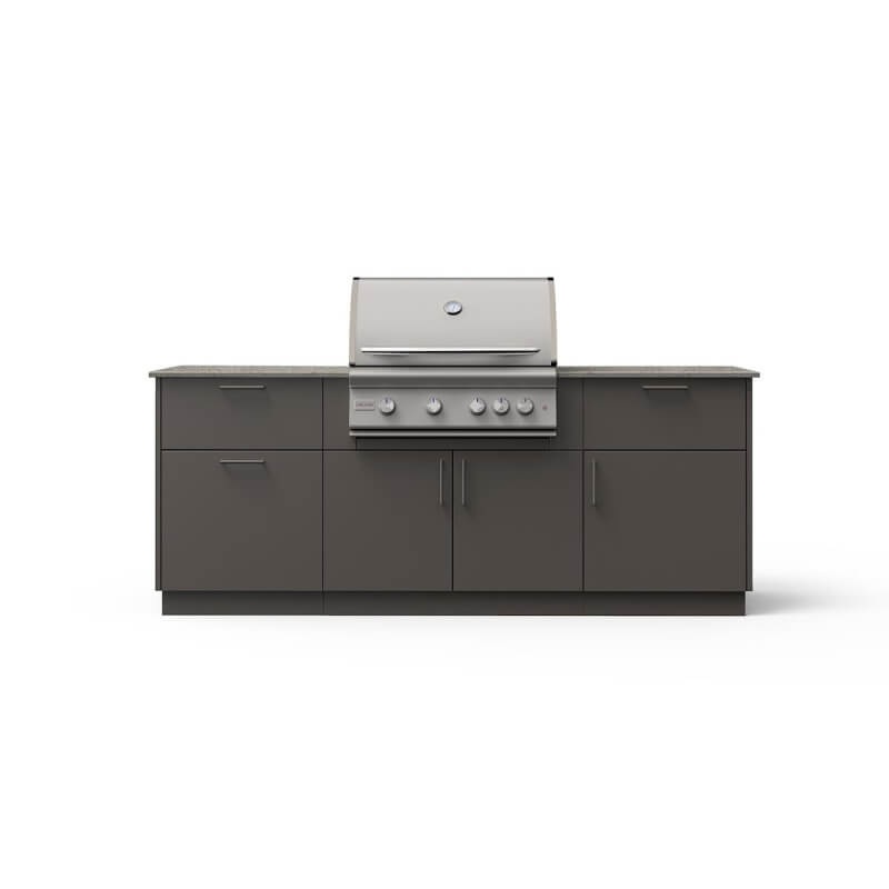 Blaze Sunrise 8-Ft Outdoor Kitchen Island w/ 32-Inch Premium LTE+ Gas Grill in Gunmetal w/ Keon Countertop