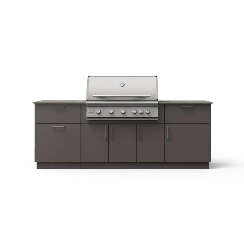 Blaze Sunrise 8-Ft Outdoor Kitchen Island w/ 40-Inch Premium LTE+ Gas Grill in Gunmetal w/ Aeris Countertop