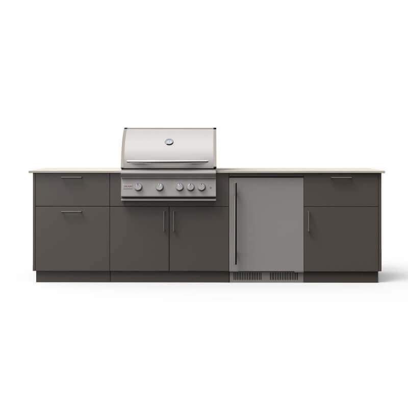 Blaze Morning Glow 10-Ft Outdoor Kitchen Island w/ 32-Inch Premium LTE+ Grill, Fridge in Gunmetal w/ Aeris Countertop