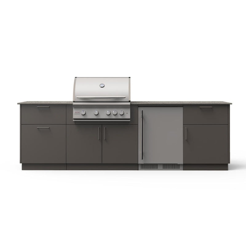 Blaze Morning Glow 10-Ft Outdoor Kitchen Island w/ 32-Inch Premium LTE+ Grill, Fridge in Gunmetal w/ Keon Countertop