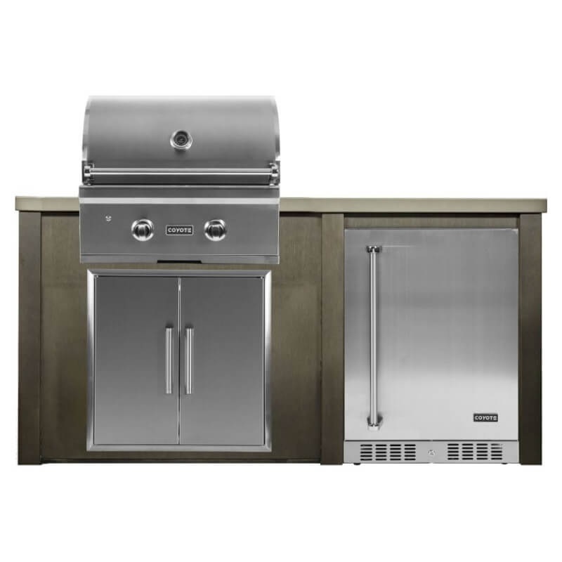 Haven 5.5 Ft. Outdoor Kitchen Island w/ Coyote C-Series 28-Inch Grill, Double Access Door & 24-Inch Refrigerator - Antique Bronze