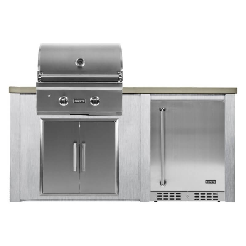 Haven 5.5 Ft. Outdoor Kitchen Island w/ Coyote C-Series 28-Inch Grill, Double Access Door & 24-Inch Refrigerator - Harbor Gray