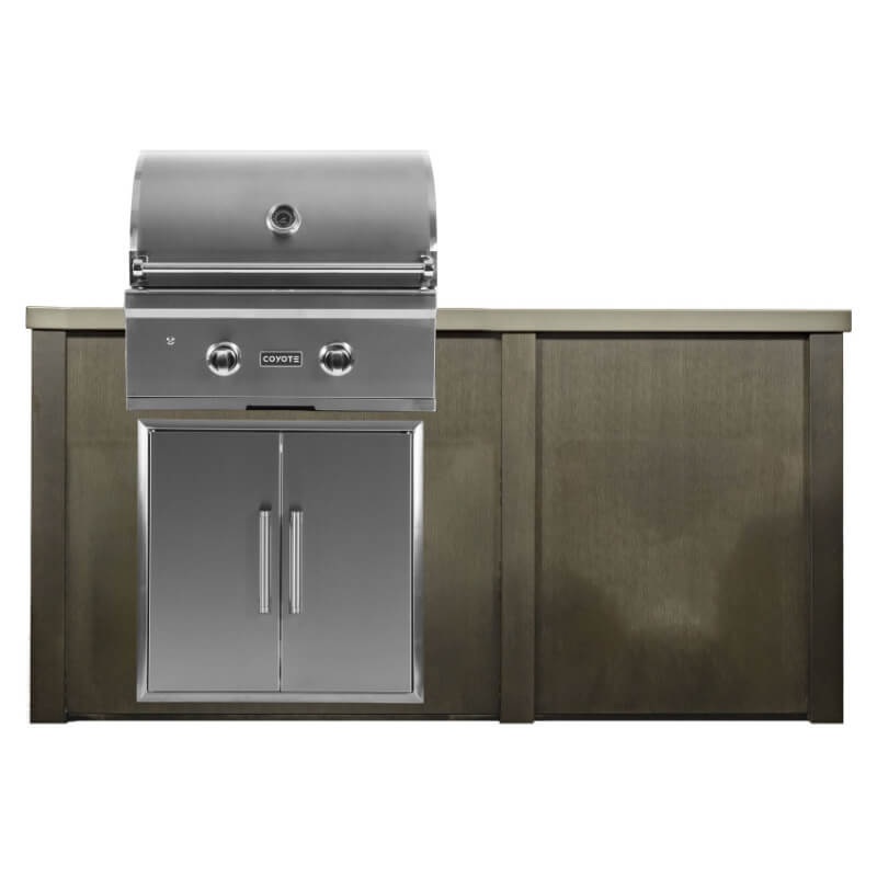 Haven 5.5 Ft. Outdoor Kitchen Island w/ Coyote C-Series 28-Inch Grill, Double Access Door - Antique Bronze