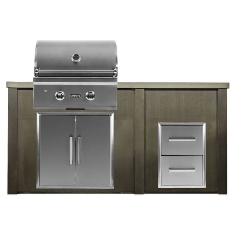 Haven 5.5 Ft. Outdoor Kitchen Island w/ Coyote C-Series 28-Inch Grill, Double Access Door & Double Drawer - Antique Bronze