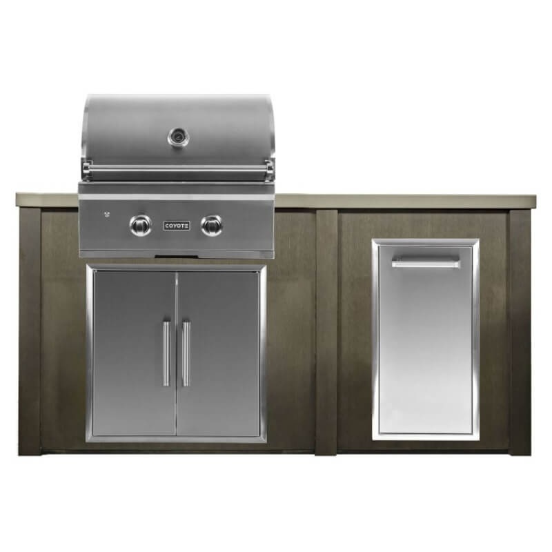 Haven 5.5 Ft. Outdoor Kitchen Island w/ Coyote C-Series 28-Inch Grill, Double Access Door & Trash Center - Antique Bronze