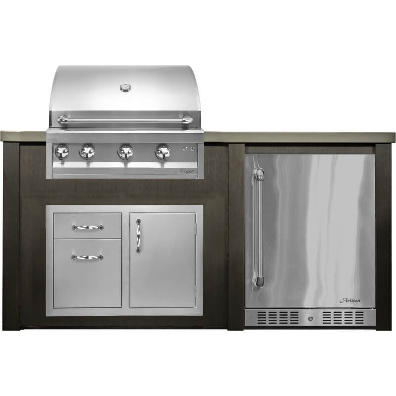 Haven 6 Ft. Outdoor Kitchen Island w/ Artisan 32-Inch Grill, 32-Inch Access Doors, & 24-Inch Refrigerator - Antique Bronze