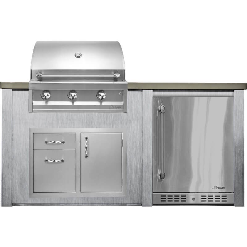 Haven 6 Ft. Outdoor Kitchen Island w/ Artisan 32-Inch Grill, 32-Inch Access Doors, & 24-Inch Refrigerator - Harbor Gray